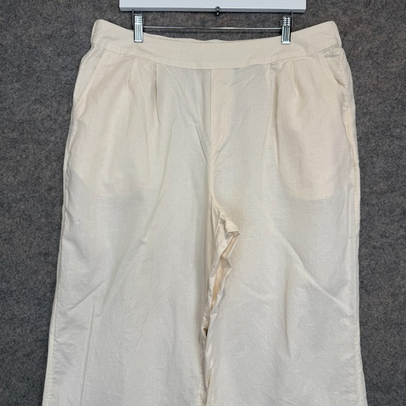 Pact Organic Wide Leg Cotton Linen Pants Womens XL Stretch Lightweight Cream - Picture 2 of 13